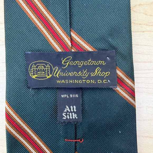 Georgetown University Shop Mens Blue & Red Silk Striped Tie All Silk Approx 56" - Picture 2 of 7